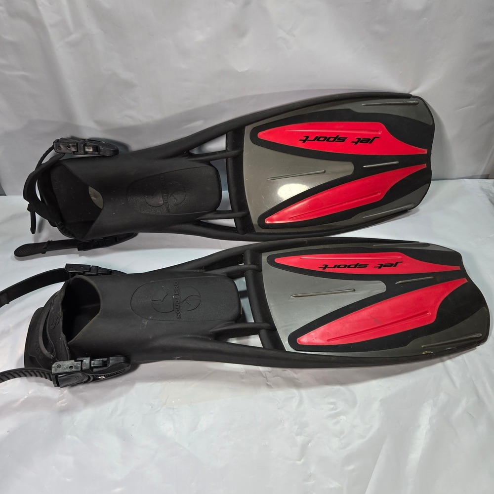 Scubapro Jet Sport Adjustable Open Heel Scuba Diving Fins Black Red Grey Medium